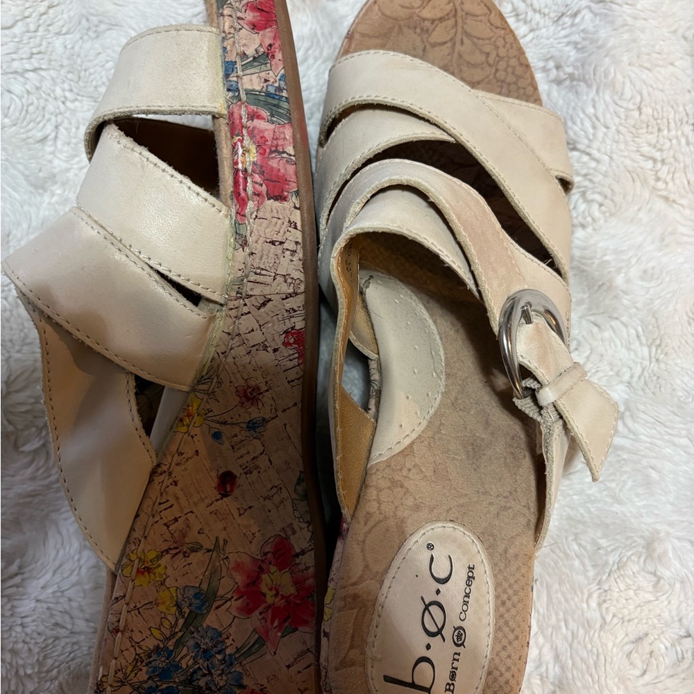BOC cork heel wedge sandals.